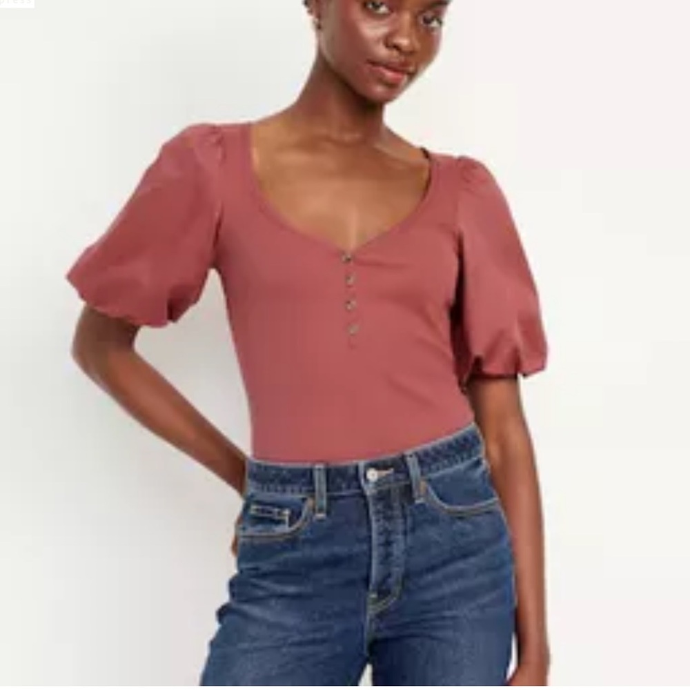 Old Navy Mauve Puff Sleeve Blouse Size S EUC